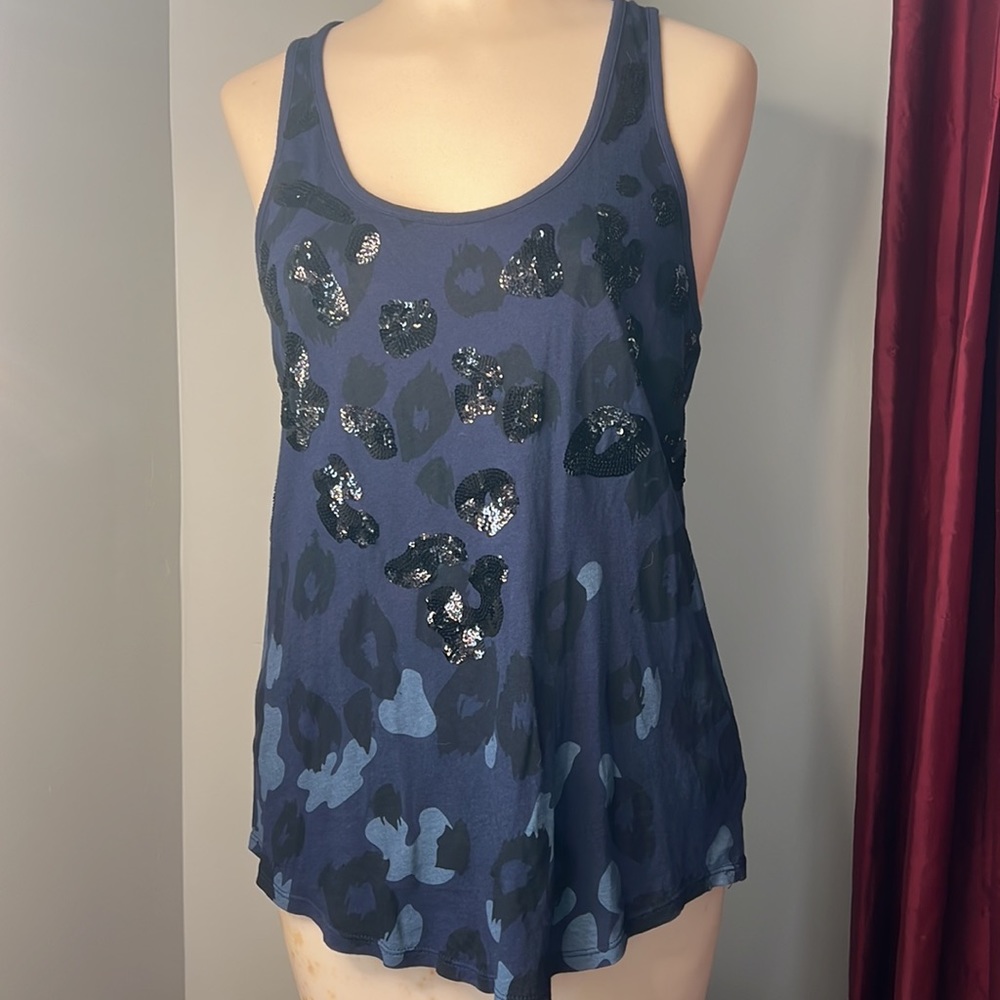 Express navy camo tank w/black sequins